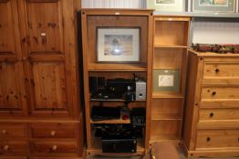 A modern pine open fronted bookcase with adjustabl
