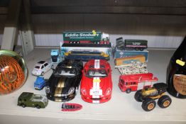 A collection of various diecast models including E