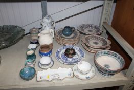 A collection of various decorative china including a blue and white teapot, a Poole pottery pot