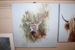 John Ryan, acrylic study of a red stag, unframed