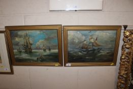 A pair of seascapes, oils on canvas initialled R.M