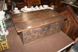 An antique oak Bible box initial M.F. and dated 16