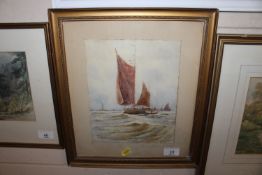 R.W. Vernon, watercolour study Thames Barges off S