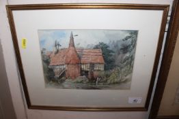 Watercolour study of a barn