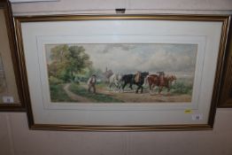 19th Century school, watercolour study of working