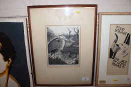 G. Elmslie Owen, pencil signed print of a heron