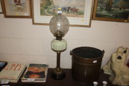 A Victorian brass Corinthian column oil lamp with