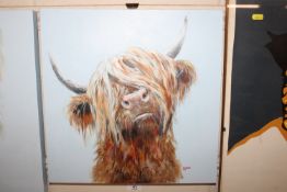 John Ryan, acrylic study of a highland bull, unfra