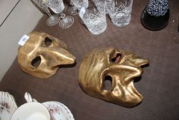Two gilt papier mâché masks