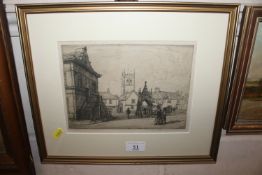 Initialled J.M.N., pencil signed etching Woodbridg