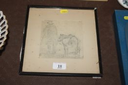 George Frost of Ipswich, pencil sketch depicting a