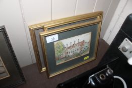 A coloured engraving of Rochford Hall; another of