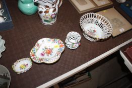 Four items of Dresden porcelain having painted fl