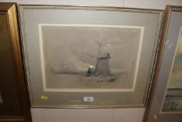 Henry Bright, 19th Century school, sketch of a windmill