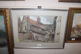E. Hewitt 1932, watercolour study 'Old Houses in Flowers Court, Woodbridge'