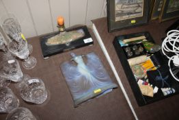 A Sabino Art Deco table lamp with plaque 'Dawn 30th June 1935' the iridescent glass figure AF