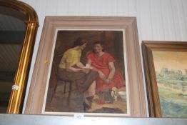 Anthea Du Rose 1933-2024, oil on board study 'Tea Break'