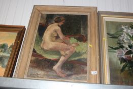 Anthea Du Rose 1933-2024, oil on board nude study dated 1952