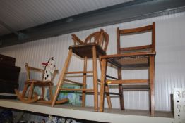 A child's rocking horse together with a wooden chi