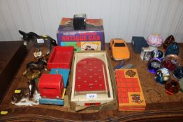 A collection of various toys to include a Tonka mo
