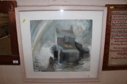 David Short abstract oil study depicting house and