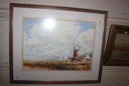 Ken Curtis, Cley Mill Norfolk, signed watercolour