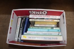A box containing various books