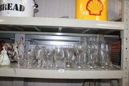 A collection of various table glass ware