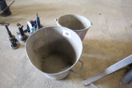Galvanised bin and a galvanised bucket.
