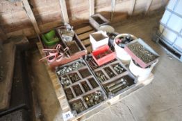 Pallet containing large quantity of fasteners.