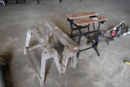 Black & Decker workmate and two builders trestles.