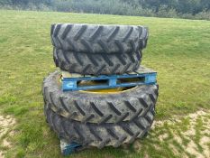 Set of John Deere row crop wheels and tyres to fit 20/ 30 series. Comprising 300/95R46 rears and