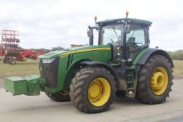 John Deere 8370R 4WD tractor. Registration AO65 ONA. Date of first registration 01/12/2015. 5,890