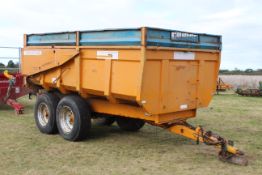 Rolland 10T twin axle tipping trailer. With hydraulic tailgate, super single wheels and tyres and