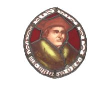 An 18th Century oval stained glass and leaded panel, decorated with a portrait of Sir John More,