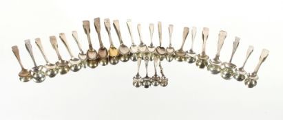 A collection of various George III and later condiment spoons, salt spoons etc. 270gms