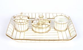 A Minton porcelain triple bucket shaped inkwell on stand, model No.46 circa 1835