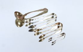 A Victorian silver Fiddle, Shell and Thread pattern sauce ladle, London 1839; a pair of  silver