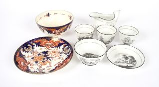 A Newhall porcelain part tea service, pattern 1063; a Bloor Derby slops bowl decorated in the