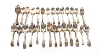 A collection of various George III and later silver teaspoons, 378gms