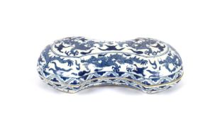 A Chinese shaped box and cover, having five toe dragon decoration, six character marks to base, 29cm