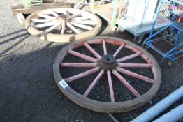 Pair heavy duty wooden wheels from a Smyth drill.