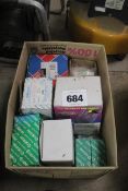 Box of assorted electrical accessories.