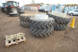 Set of dual wheels and tyres. With clamps. Comprising 460/85R46 rears @ 99% and 420/90R30 fronts @