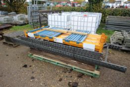 Quantity of pallet racking comprising 5x uprights, 17x cross beams and wooden shelving. V