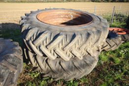 Pair of 16.9R38 5-star dual wheels and tyres.