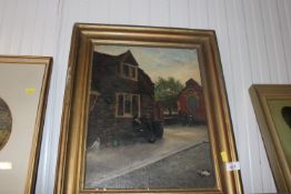 An unsigned oil on canvas study depicting a street