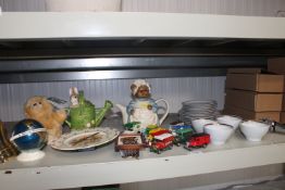 A collection of die cast vehicles; a Bunnykins wal