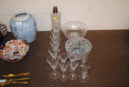 A quantity of various cut glass ware, a Dutch decanter with white metal collar and stopper,