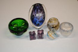 Six items of British Art Glass ware including an i